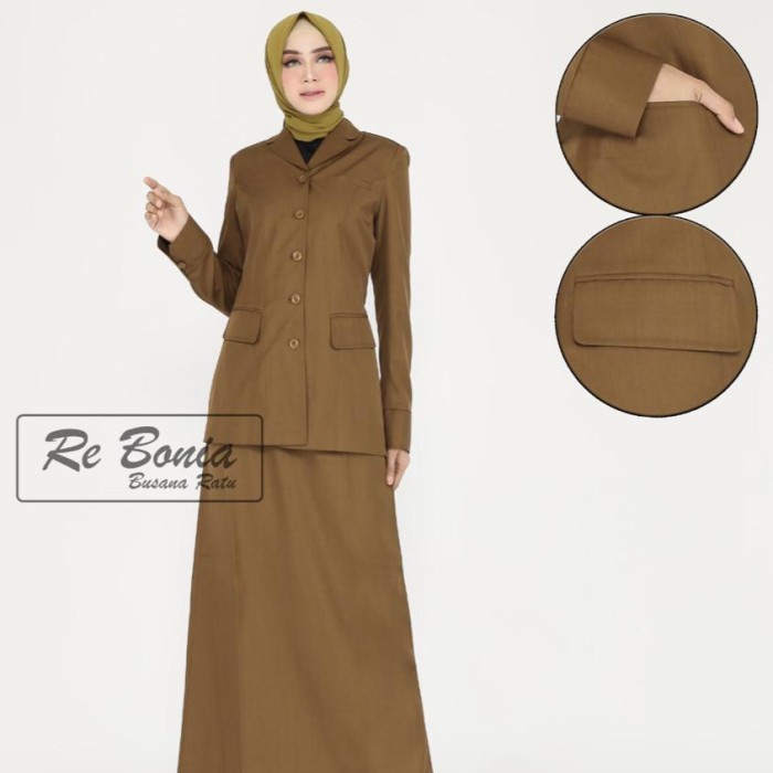 New Promo COD Stelan Blezer PNS Wanita Khaki Tua Pemda Aceh Kerah Jas Set Rok A - S