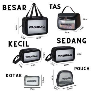 Promo - GTT - Tas Kosmetik Transparant WASHBAG Pouch Travel Make Up Bag - Kecil, Hitam - Sedia tas m