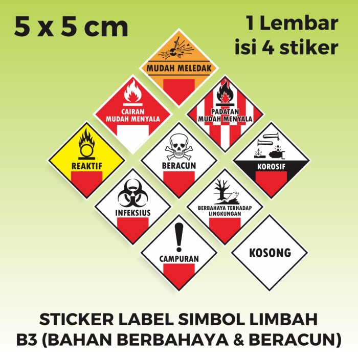 

Sticker Simbol Limbah B3 Bahan Berbahaya dan Beracun 5 x 5 cm (4 pcs/ sheet)
