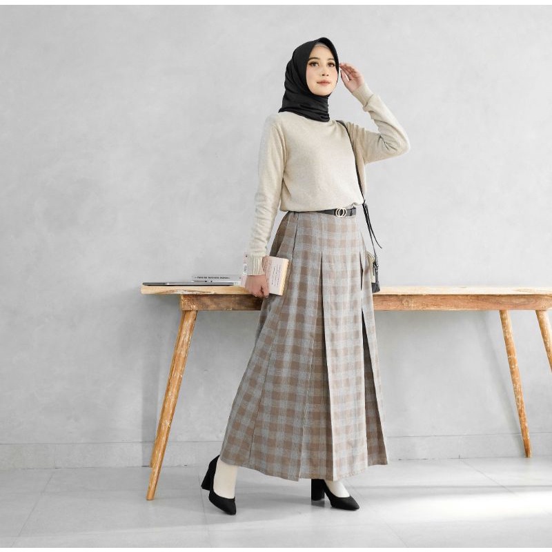Rok Flanel Dewasa Kotak Kotak   Rok Panjang Rempel Depan Terbaru