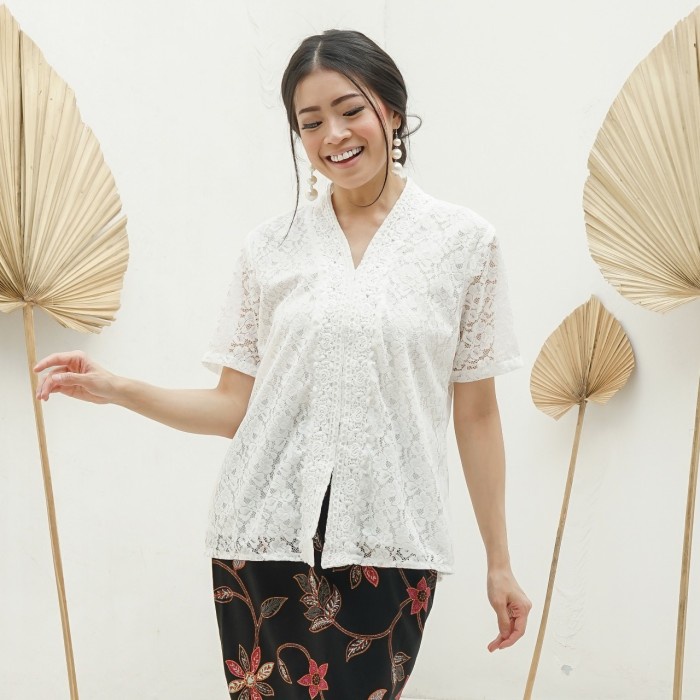 New COD KEBAYA ENCIM LENGAN PENDEK FULL BRUKAT RENDA PUTIH - JUMBO LD 112