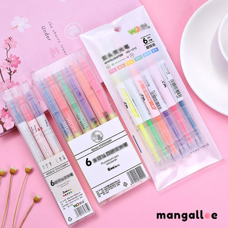 

Pena Penyorot Dua Warna Kreatif Dua Ujung Penanda Siswa Penanda Ujung Miring Warna -MG
