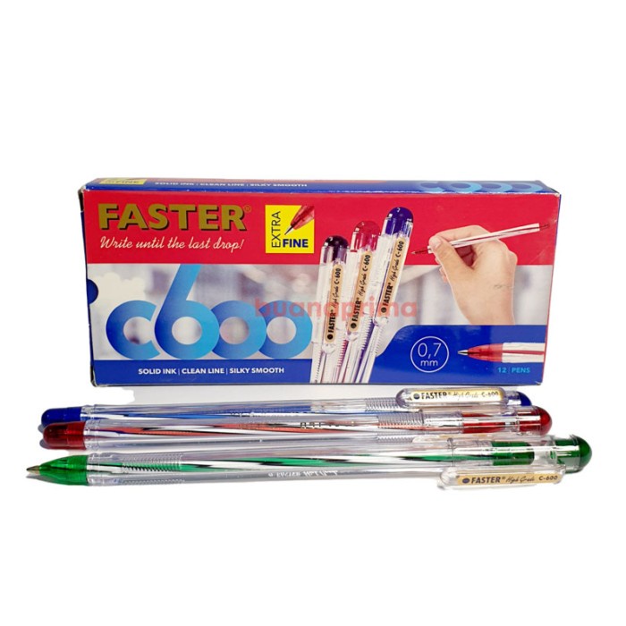 

Pulpen Faster C600 isi 12 bh Pen Boleh Campur Warna Hitam Biru Merah