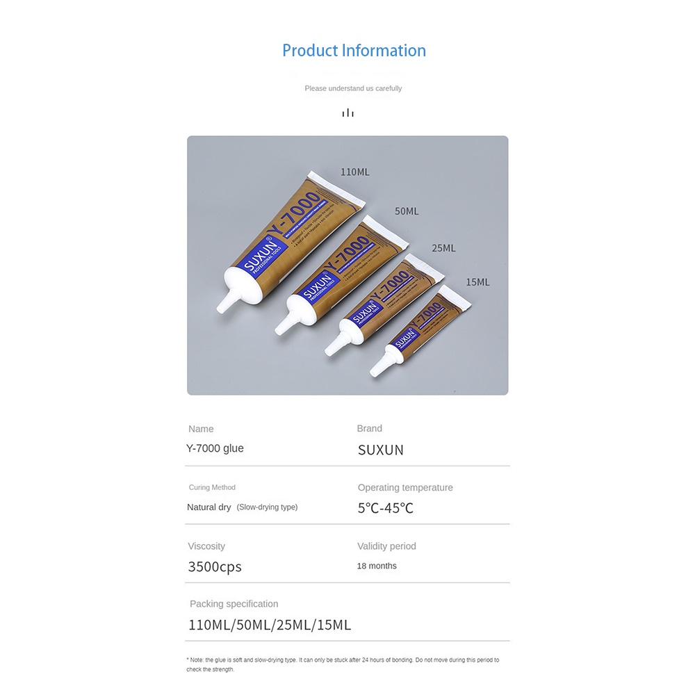 ღ 110Ml Y7000 Lem Cair Serbaguna Transparan Tahan Air Perekat Diy Pintu Geser Bor Kain Tekstil Lengket Bor plastik Peralatan Perbaikan