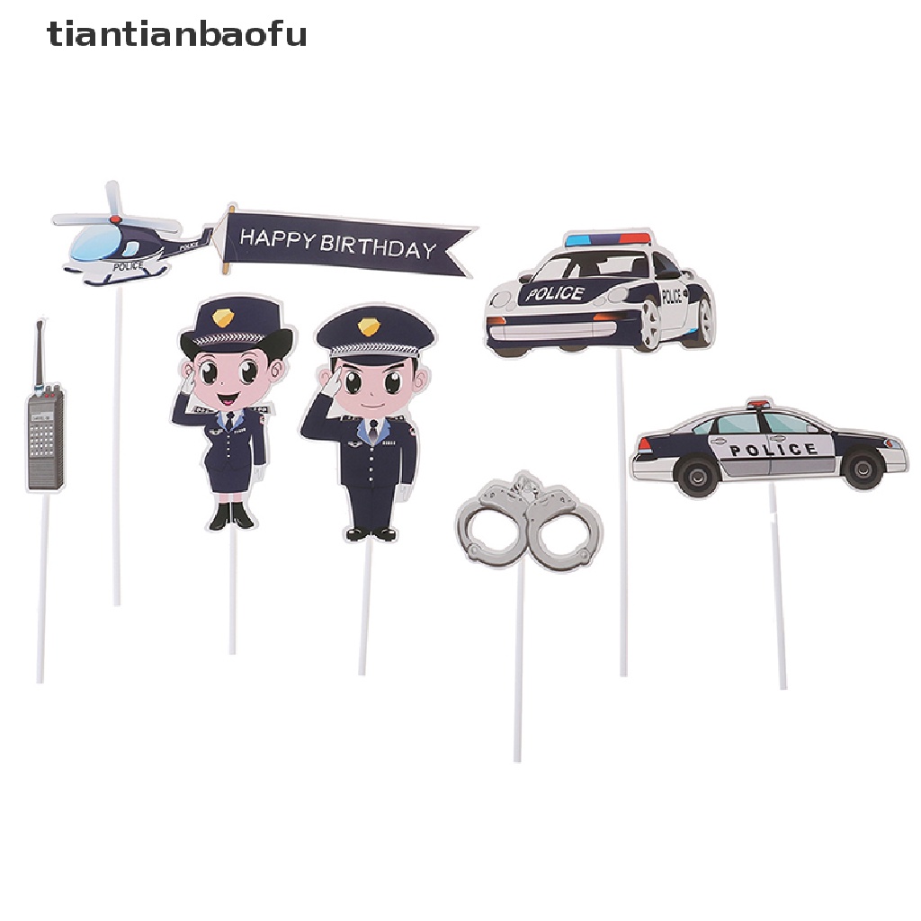 [tiantianbaofu] Precut Kartun Polisi Mobil Pesawat Ulang Tahun Cupcake Toppers Dekorasi Butik