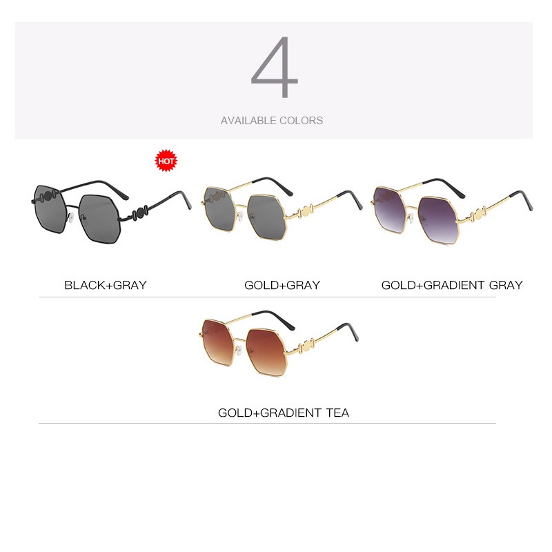 (YUZHU) Kacamata Poligonal Logam Mode Vintage Untuk Wanita Barat Fashion Tabir Surya Sunglasses