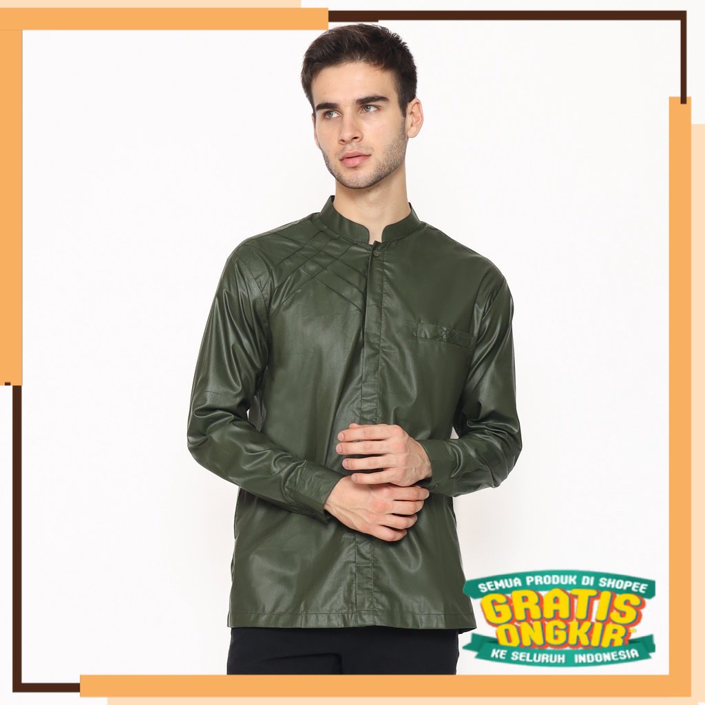 GEBYAR RAMADHAN RAYA Asakhi - Baju Koko Hadroh Pria Lengan Panjang Motif Marvel Warna Army M L XL XX