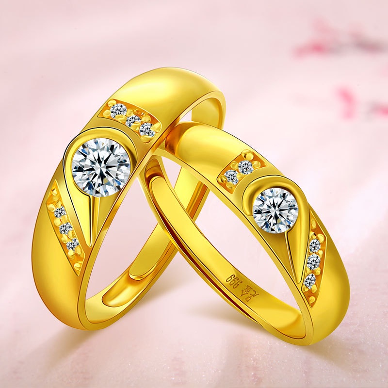 Goldkingdom Aksesoris Perhiasan Fashion Ready Stock Cincin Lapis Emas Kuning Berlapis Emas Pasangan Cincin, Berbentuk Hati Cincin Pernikahan Untuk Pria Dan Wanita