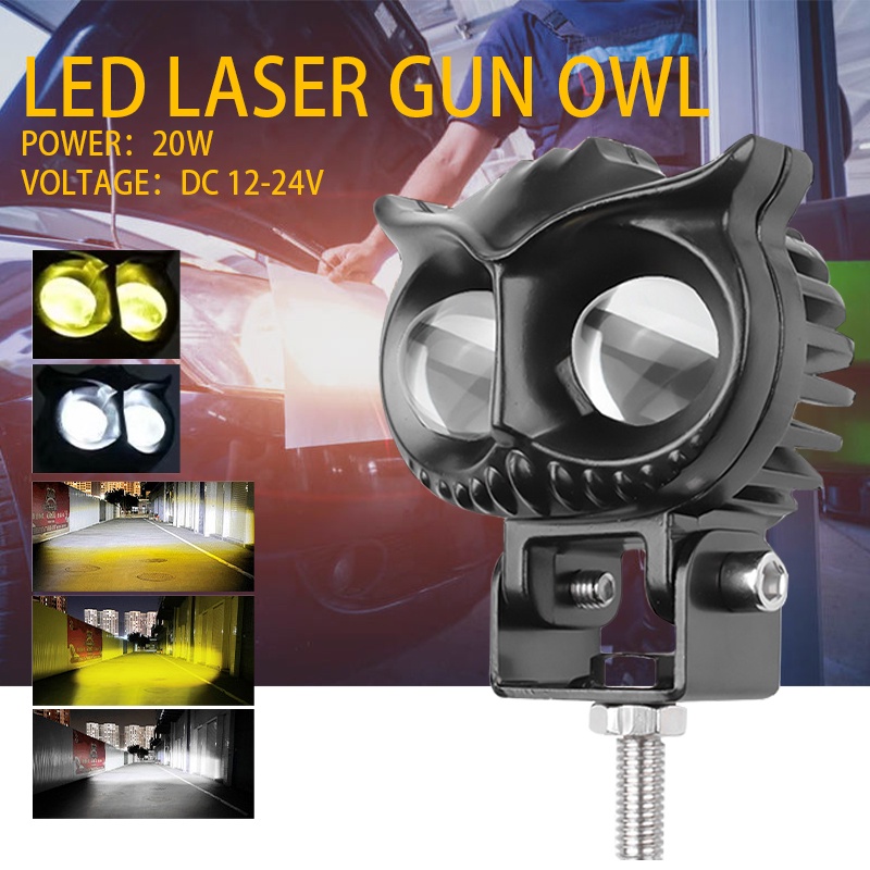 Lampu Tembak Motor Mobil Lampu Sorot Led Laser Gun D2 Owl 23w Dc 12-24 Volt 3 Warna Hi/lo Super Terang/lampu laser/lampu sorot motor led/Owl  Putih Kuning Jauh Dekat Lampu tembak