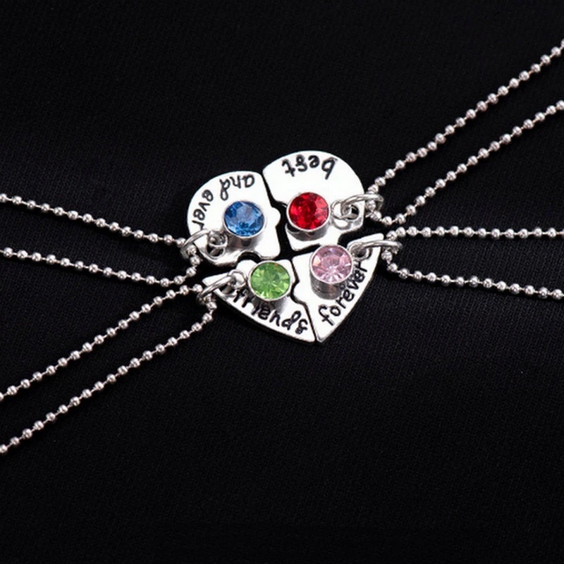 4pcs/set Selamanya Sahabat Hati Paduan Liontin Kalung/Multicolor Berlian Imitasi Persahabatan Perhiasan Aksesoris