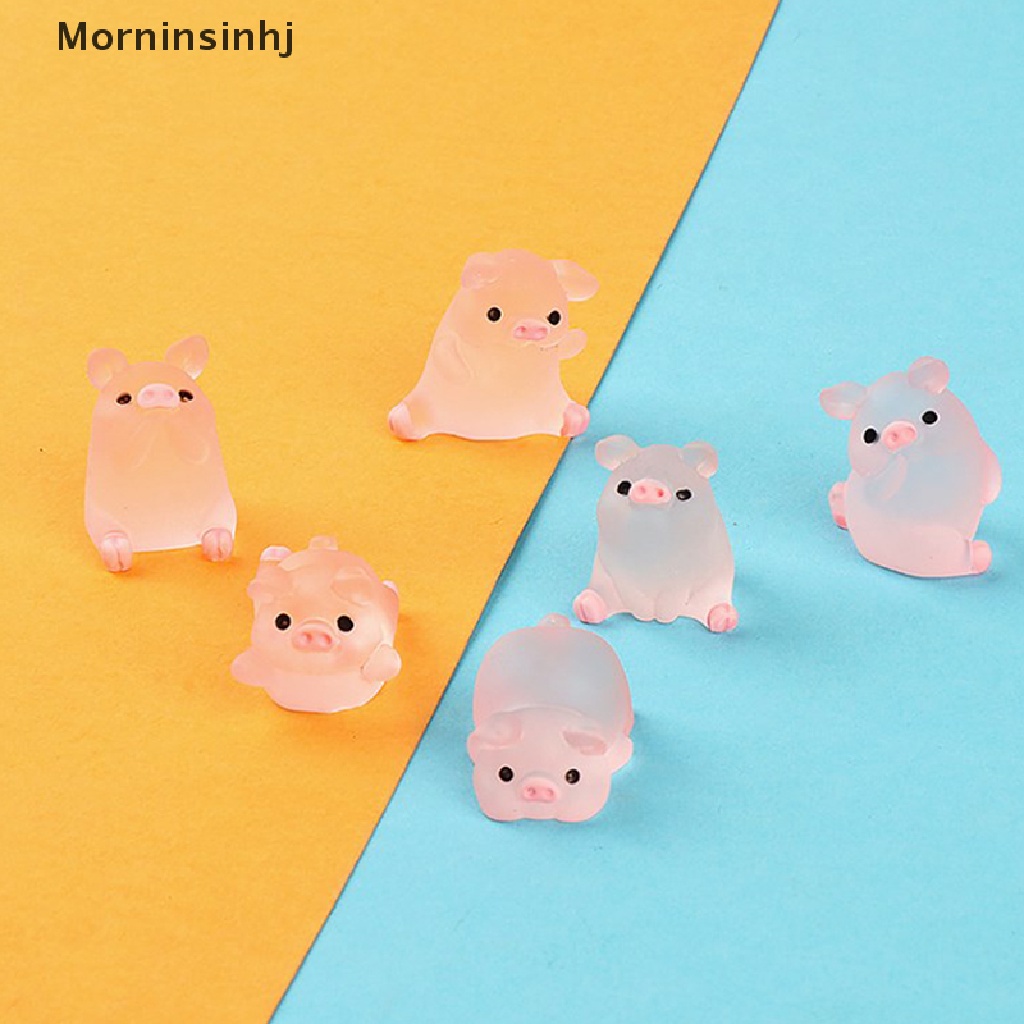 Mornin 6pcs/set Bercahaya Mini Resin Babi Dashboard Mobil Mainan Boneka Angka Dekorasi Taman Rumah Kartun Warna-Warni Lucu Mobil Ornamen Hadiah id