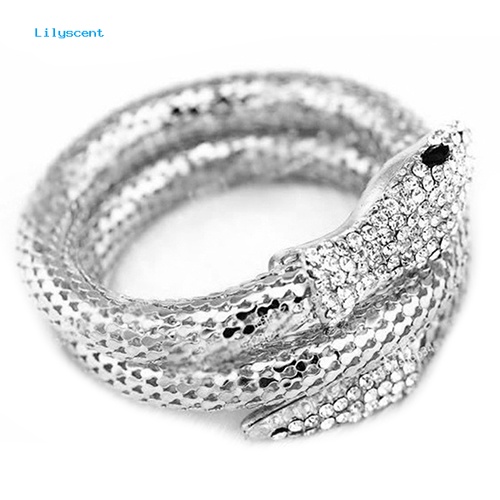 Lilyscent Vintage Retro Punk Berlian Imitasi Melengkung Peregangan Ular Cuff Bangle Gelang Perhiasan