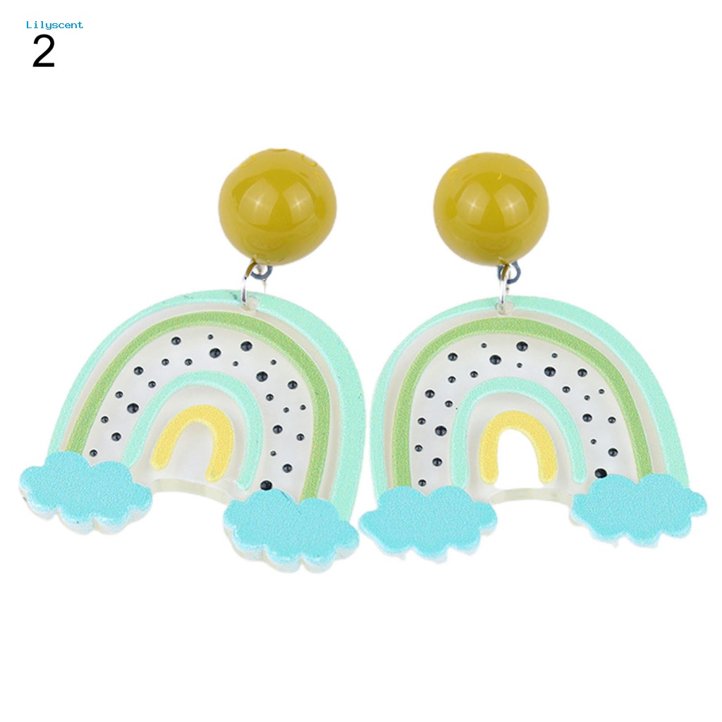 Lilyscent 1pasang Anting Tetes Pelangi Yang Indah Untuk Bar Acrylic Ringan Awan Pelangi Menjuntai Drop Earrings Tepi Halus