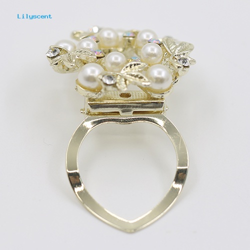 Lilyscent Elegan Mutiara Imitasi Berlian Imitasi Syal Cincin Syal Sutra Gesper Klip Fashion Perhiasan