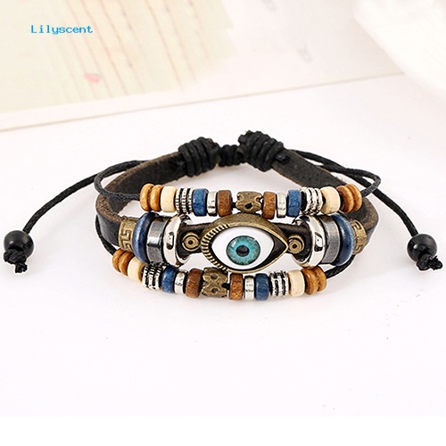 Lilyscent Unisex Handmade Turki Mata Faux Kulit Adjustable Gelang Gelang Perhiasan