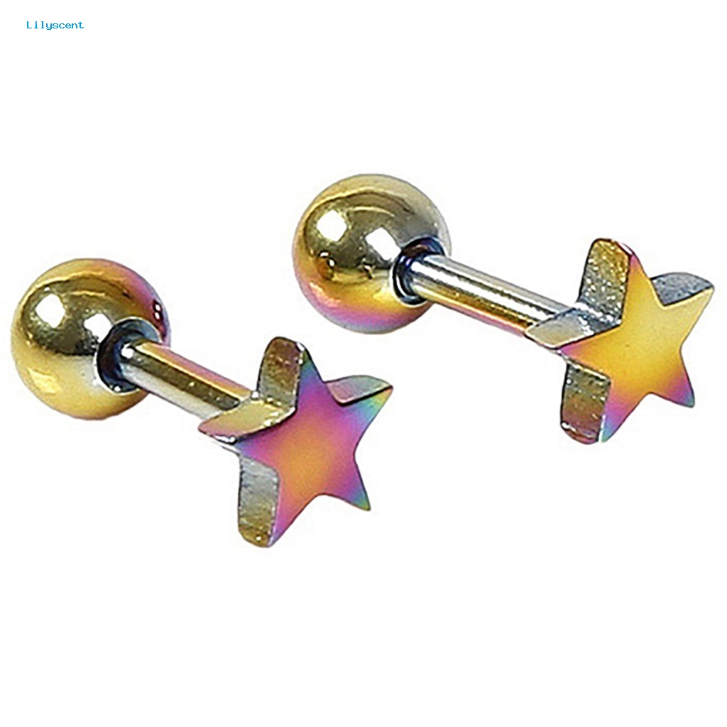 Lilyscent 1pasang Charm Perhiasan Anting Stud Telinga Bahan Alloy Motif Pentagram Untuk Pesta