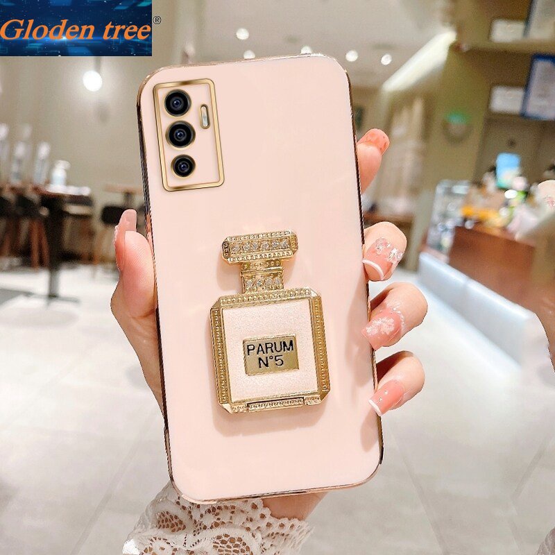 Gloden tree Casing Case Untuk Vivo V25 Pro 5G V25E V25 5G V23E 5G V23 5G Case Dengan Botol Parfum Kickstand Lipat Cakupan Penuh Casing Kamera