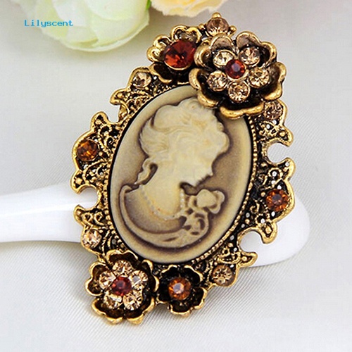 Lilyscent Wanita /'s Vintage Bertatahkan Berlian Imitasi Bunga Kecantikan Relief Cameo Antik Bros Pin