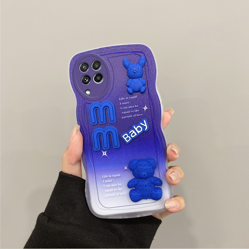 Andyh Casing Ponsel Untuk Samsung Galaxy A22 M22 M32 4G Phone Case 3D Alphabet Bear Pelindung Kamera Pelindung Penutup Belakang Couple Case