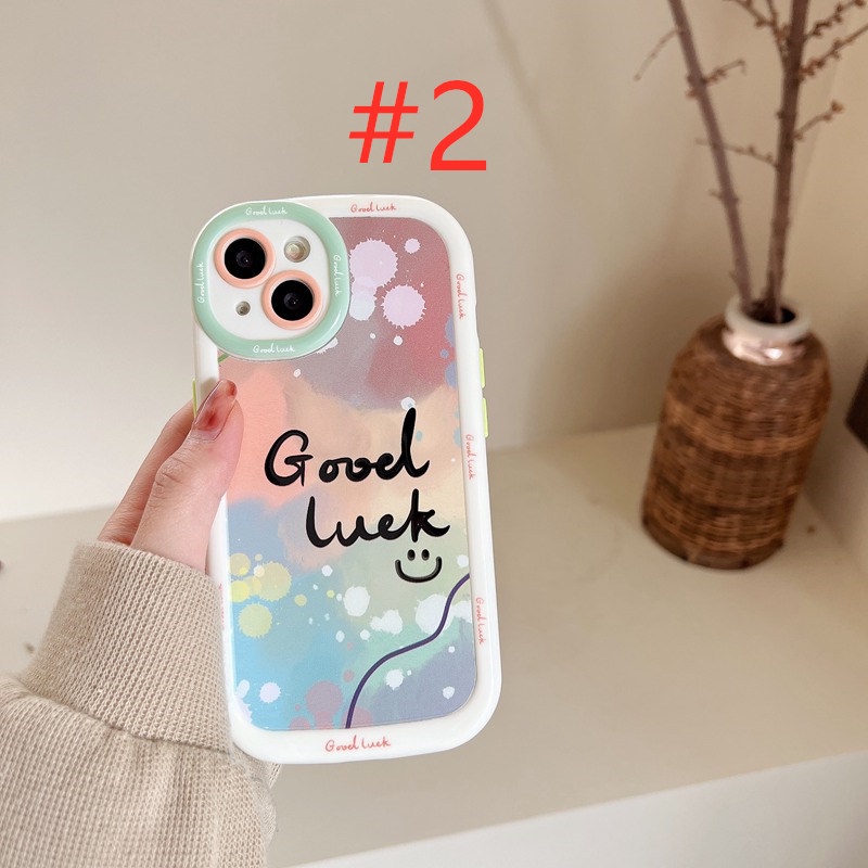 Nice Good Luck Morandi Smile Soft Case HP iP iPhone 14 13 12 11 Pro Max FTD New Puff Casing Apple