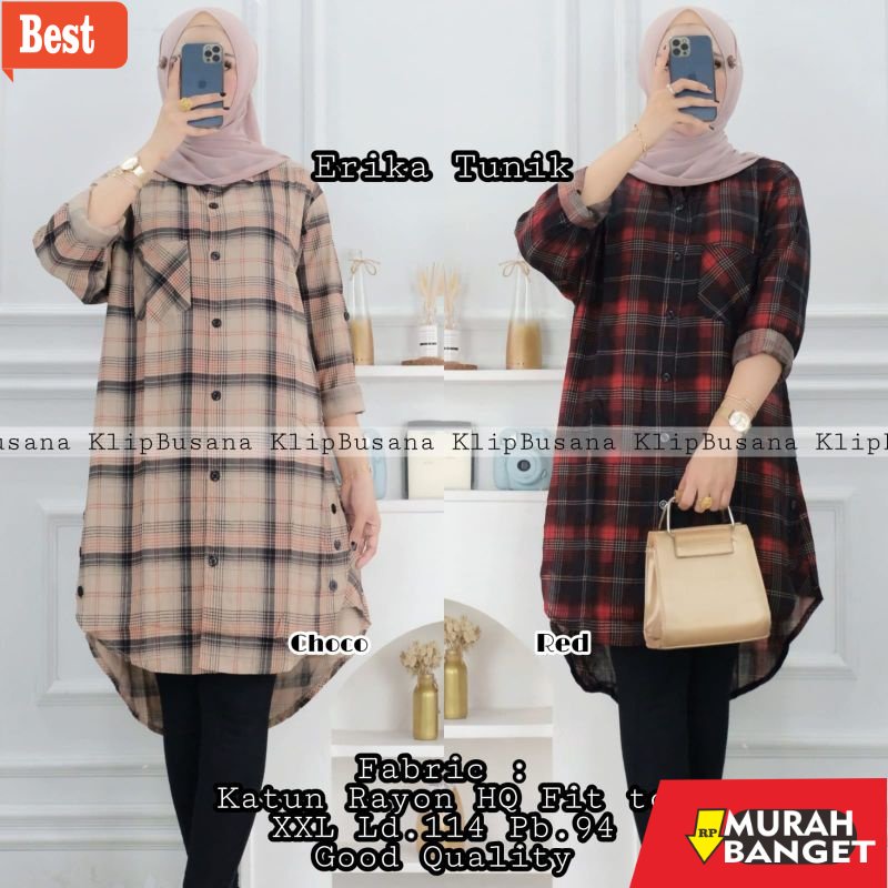 Tunik jumbo terbaru untuk wanita- TUNIK JUMBO KEMEJA KATUN KERAH WANITA RAYON KOTAK BUSUI LD 114 - E