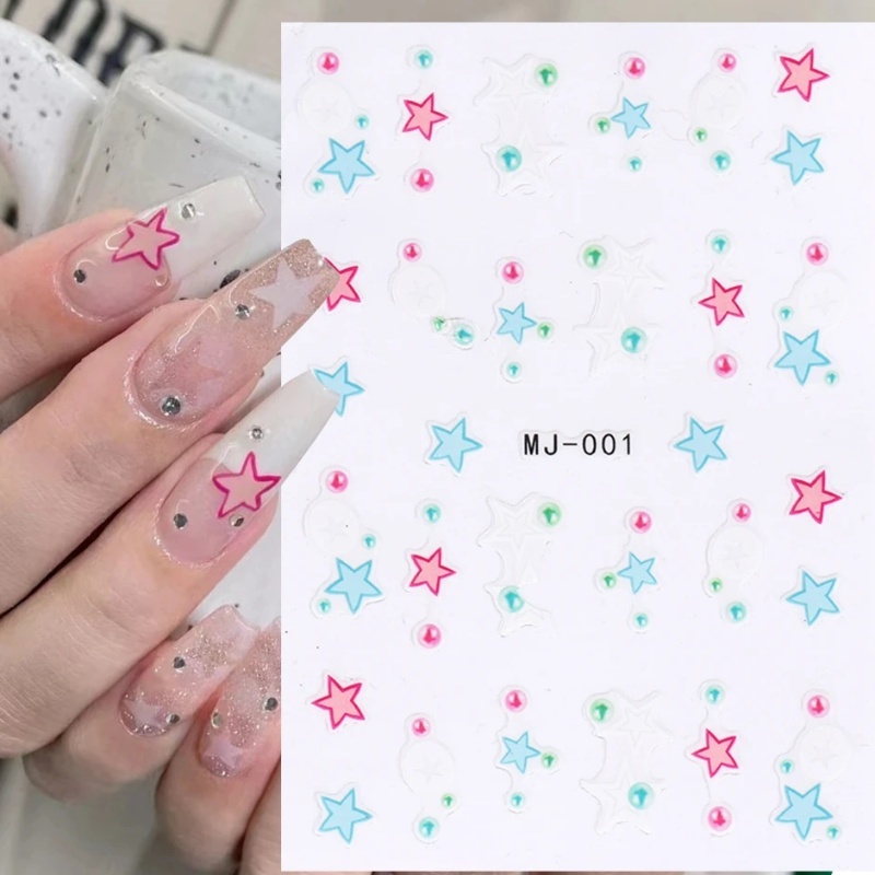 Korean INS Style Rainbows Star Love Heart Sequin Nail Decals/Stiker Nail Art Bulan Bintang Warna-Warni Dekorasi