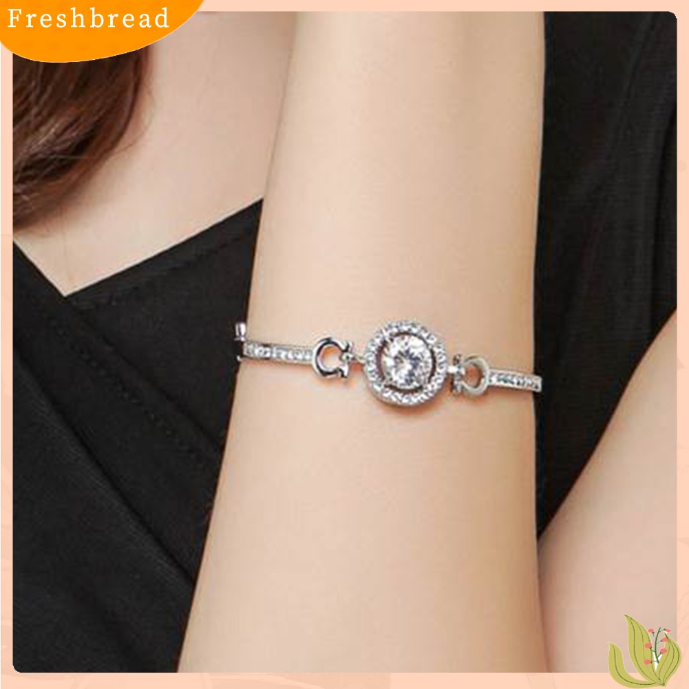 &lt; Freshbread &gt; Mewah Cubic Zirconia Bertatahkan Adjustable Rantai Gelang Bangle Wanita Perhiasan Hadiah