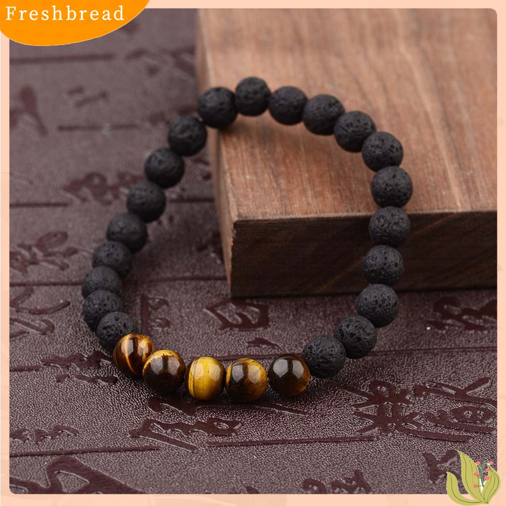 &lt; Freshbread &gt; Unisex Sederhana Batu Alam Tiger Eye Manik-Manik Penyembuhan Gelang Perhiasan Elastis