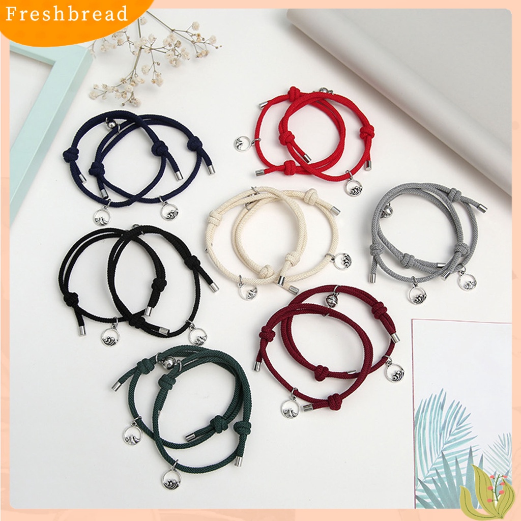 &lt; Freshbread &gt; 2Pcs Gelang Couple Liontin Bulat Adjustable Pria Wanita Geometri Tahan Lama Cord Bracelets Untuk Hari Kasih Sayang