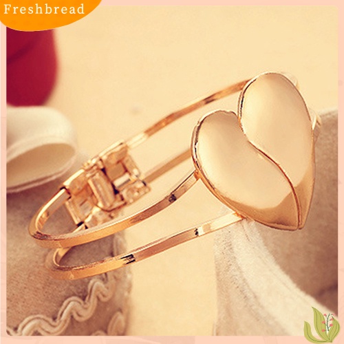 &lt; Freshbread &gt; Fashion Wanita Berlapis Emas Manset Bangle Pasangan Cinta Hati Pesona Gelang Perhiasan