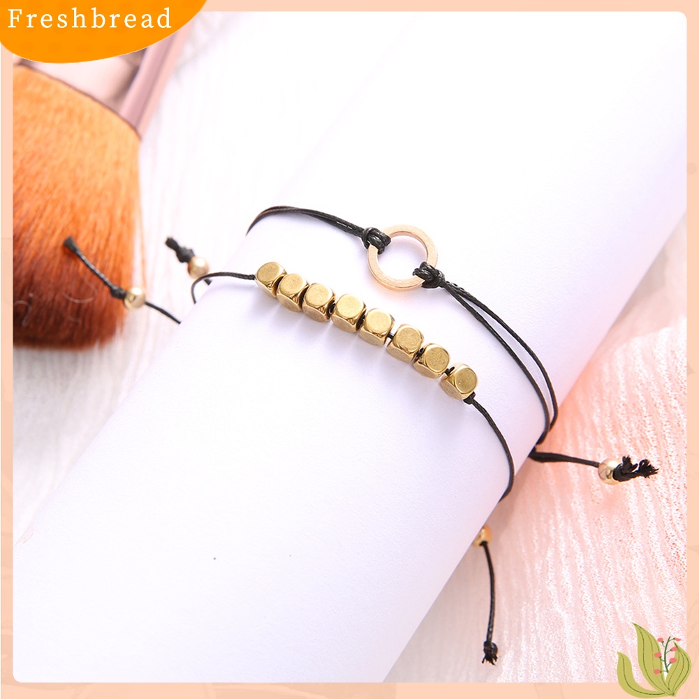 &lt; Freshbread &gt; 2Pcs/Set Bohemian Wanita Berongga Lingkaran Pesona Tali Gelang Bangle Perhiasan Hadiah