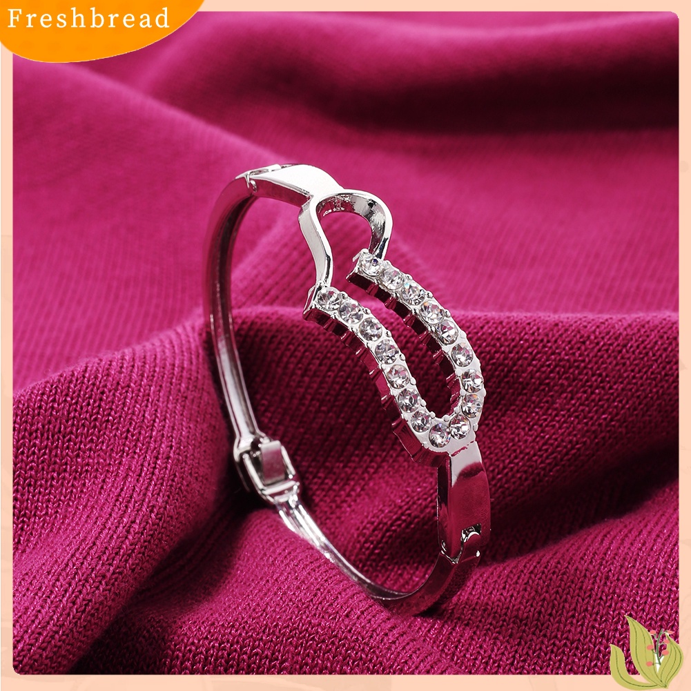 &lt; Freshbread &gt; Wanita Fashion Berongga Hati Berlian Imitasi Mengkilap Bangle Perak Disepuh Gelang Perhiasan