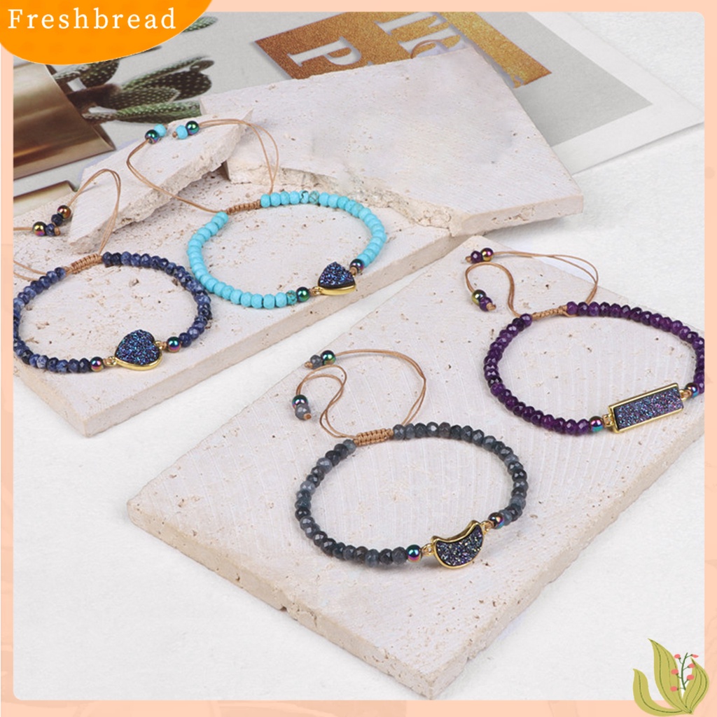 &lt; Freshbread &gt; Wanita Manik-Manik Gelang Boho Beads Heart Charm Adjustable Braided Rope Dekoratif Hadiah Pacar Wanita Alami Faux Stone Bracelet Jewelry Pakaian Sehari-Hari