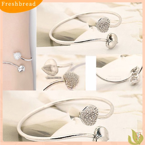 &lt; Freshbread &gt; Gadis Indah Berlian Imitasi Manis Pesona Hati Terbuka Gelang Adjustable Bangle Hadiah