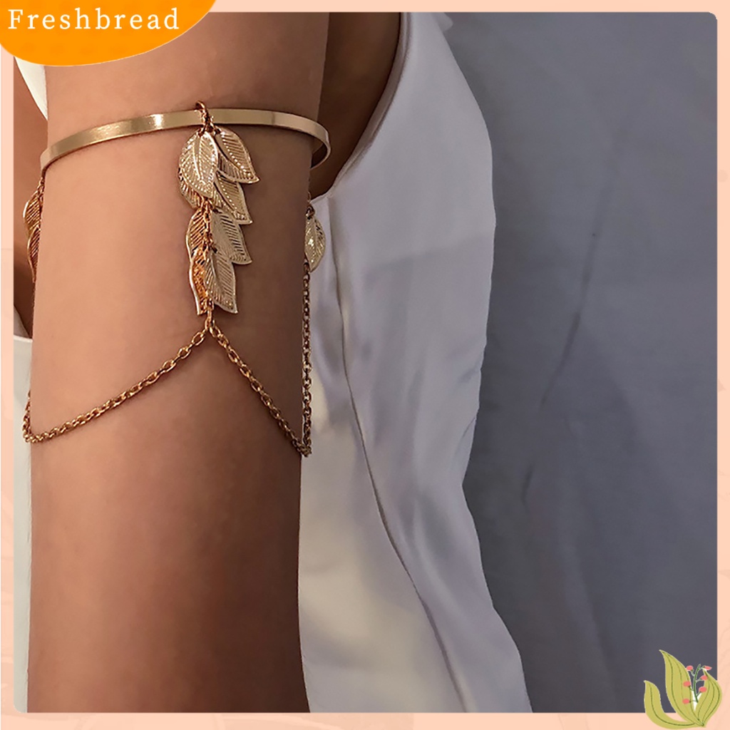 &lt; Freshbread &gt; Opening Adjustable Thin Arm Bangle Bohemian Daun Pesona Gelang Lengan Atas Aksesoris Fashion