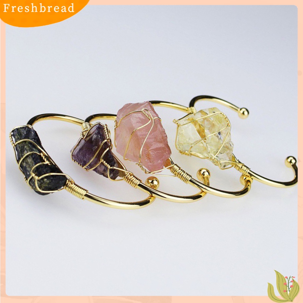 &lt; Freshbread &gt; Wanita Gelang Kawat Bungkus Batu Alam Paduan Tidak Teratur Batu Pembukaan Adjustable Bangle Perhiasan Hadiah