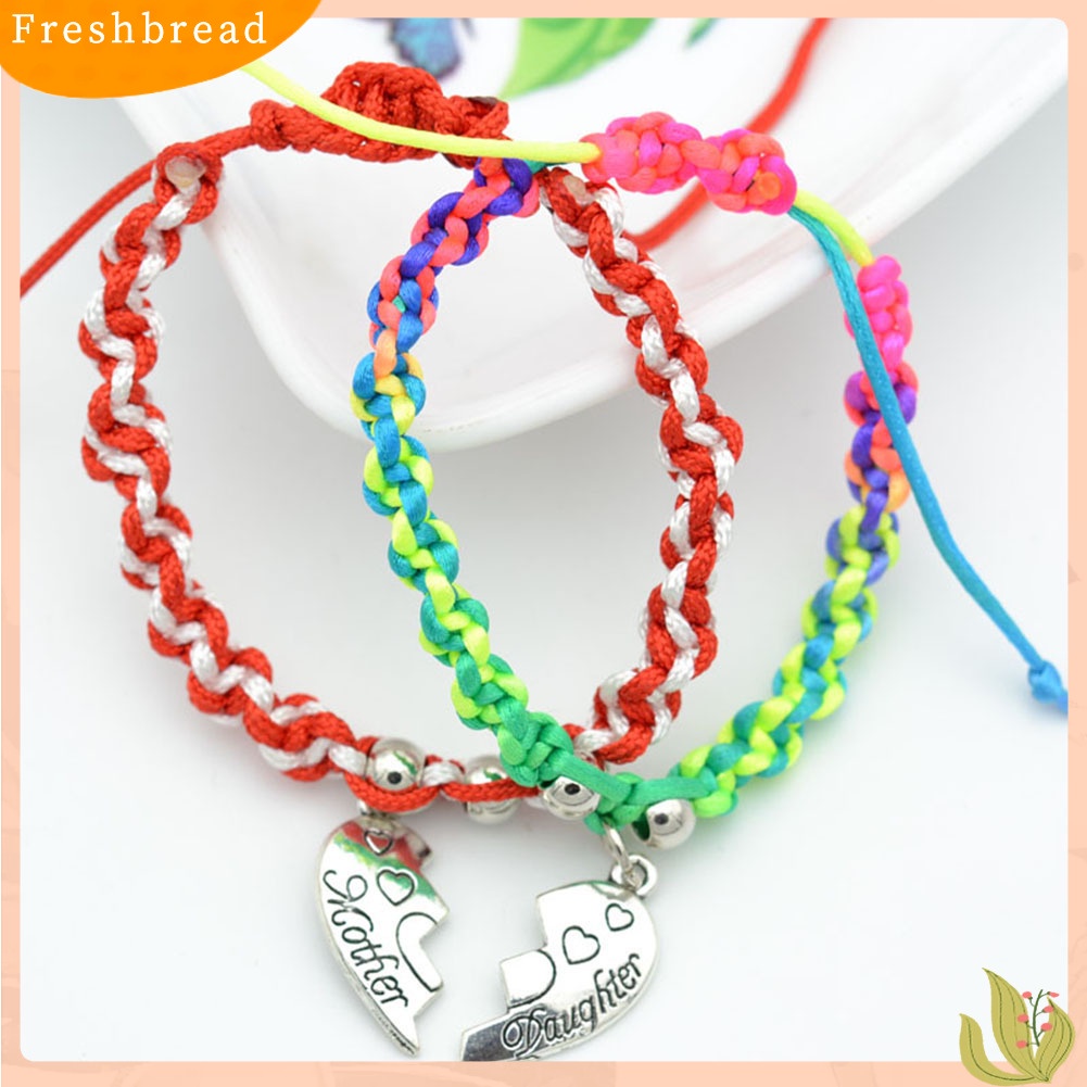 &lt; Freshbread &gt; 2Pcs Unisex Pecinta Ibu Putri Split Hati Liontin Braided Bracelets Love Gift