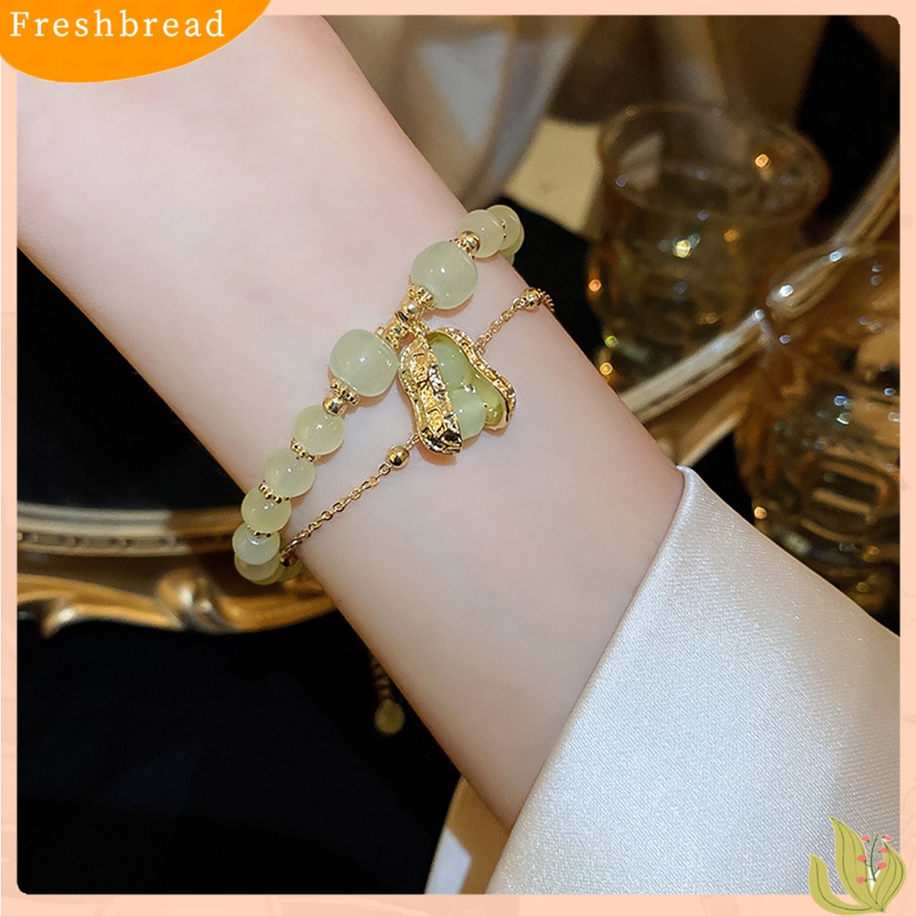 &lt; Freshbread &gt; Wanita Gelang Double-layers Beaded Faux Crystal Golden Link Rantai Adjustable Peanut Pendant Ladies Bangle Perhiasan Fashion