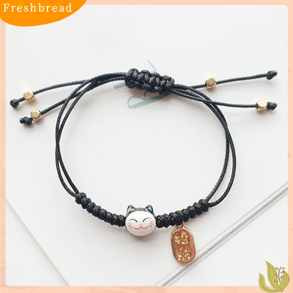 &lt; Freshbread &gt; Pria Wanita Kucing Beruntung Pesona Slide Simpul Dikepang Tali Gelang Bangle Perhiasan Hadiah