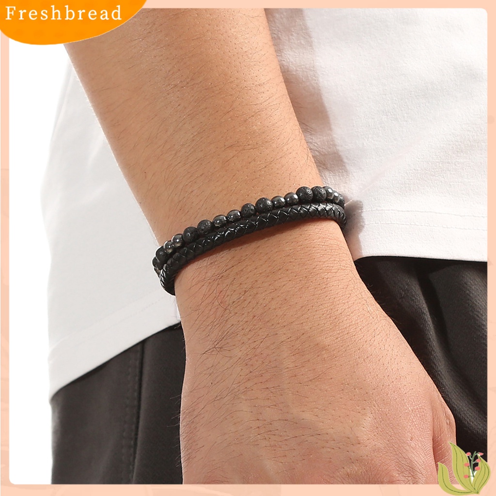 &lt; Freshbread &gt; Gelang Pria Alloy Gesper Double Layer Perhiasan Handmade Gelang Manik-Manik Untuk Pantai