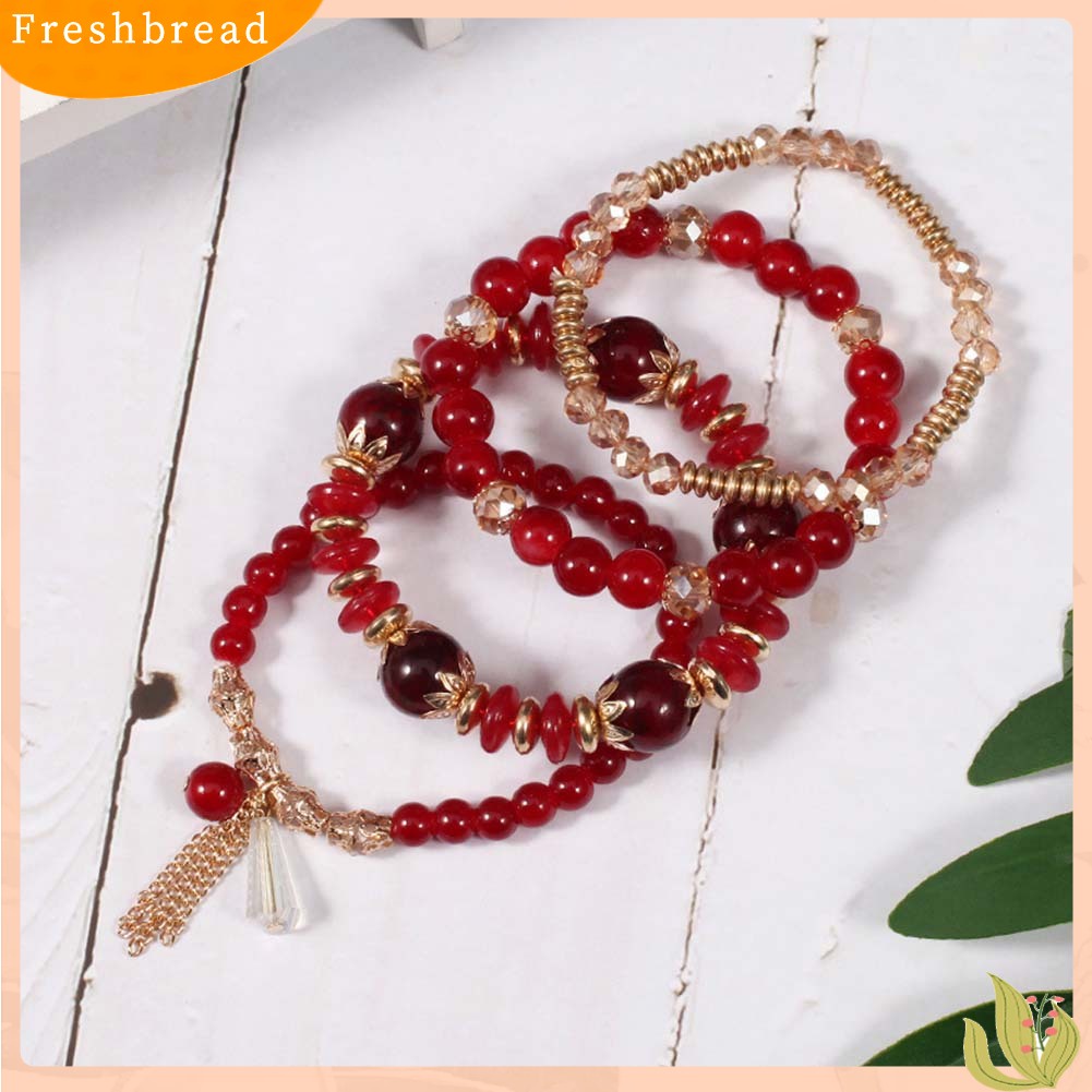 &lt; Freshbread &gt; 4Pcs/Set Boho Faux Agate Mutiara Rumbai Rantai Pesona Manik-Manik Gelang Wanita Perhiasan