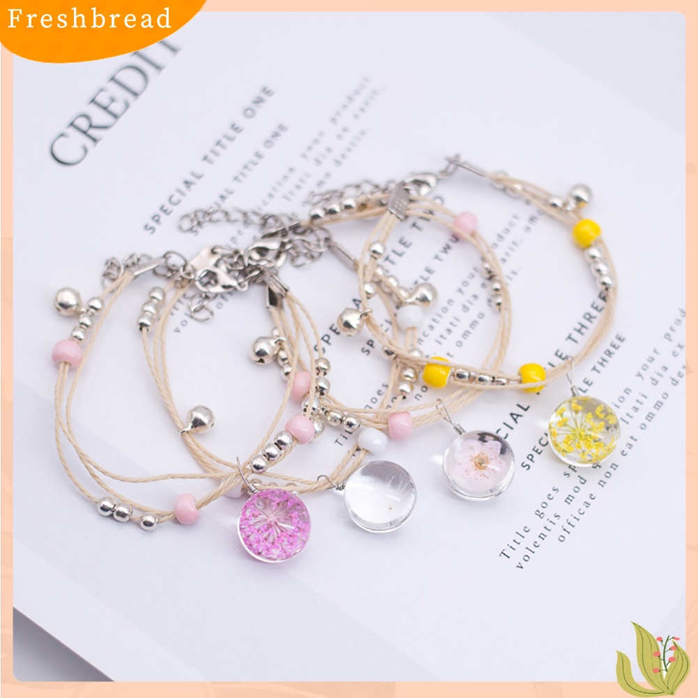 &lt; Freshbread &gt; Fashion Bola Kaca Bunga Kering Gelang Menenun Handmade Beads Women Jewelry