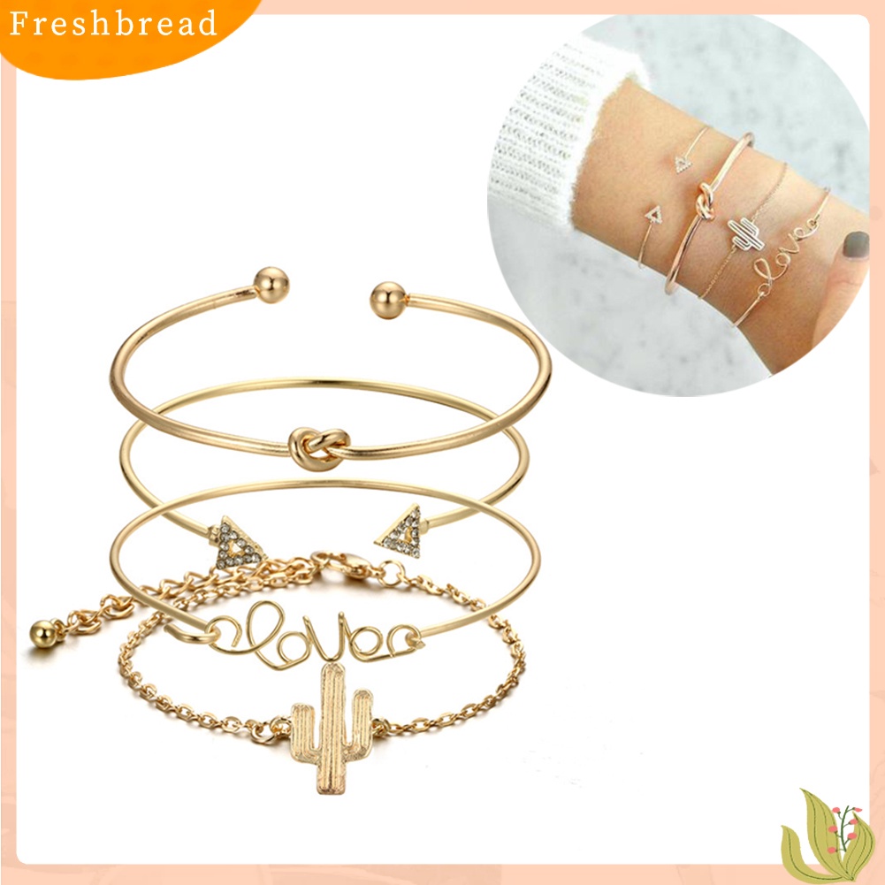 &lt; Freshbread &gt; 4Pcs/Set Vintage Simpul Kaktus Pergelangan Tangan Bangle Wanita Gelang Pesona Perhiasan Decor