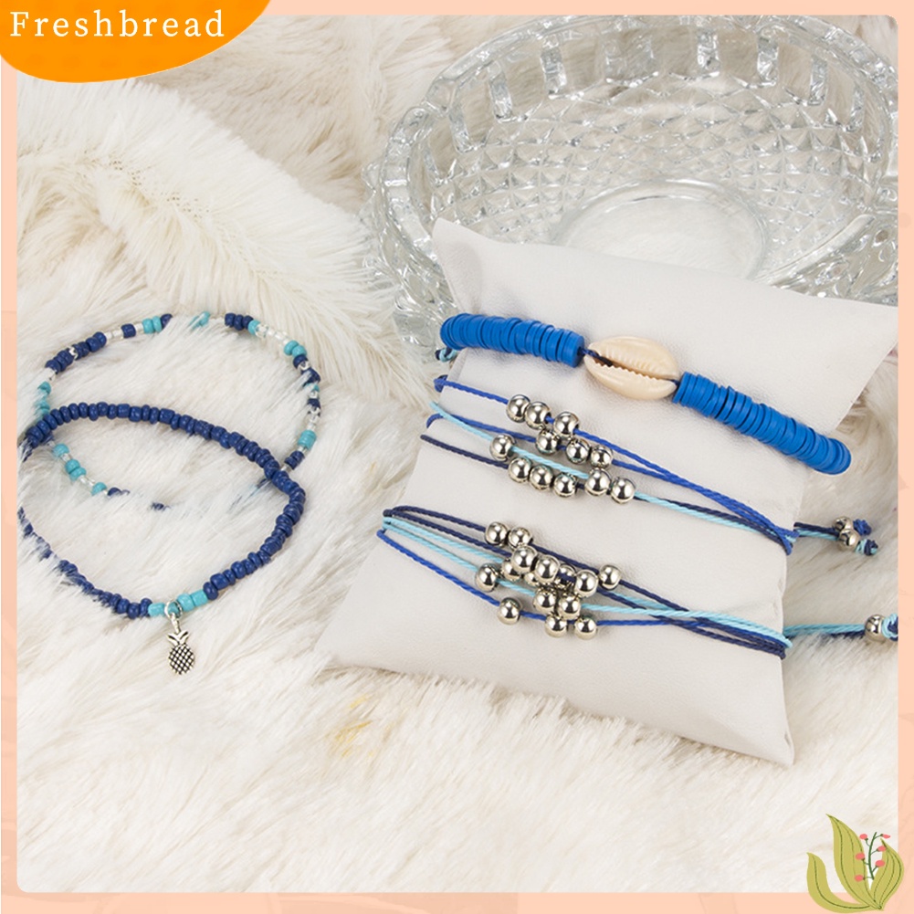 &lt; Freshbread &gt; 5Pcs/Set Boho Wanita Shell Nanas Pesona Manik-Manik Bangle Gelang Perhiasan Hadiah