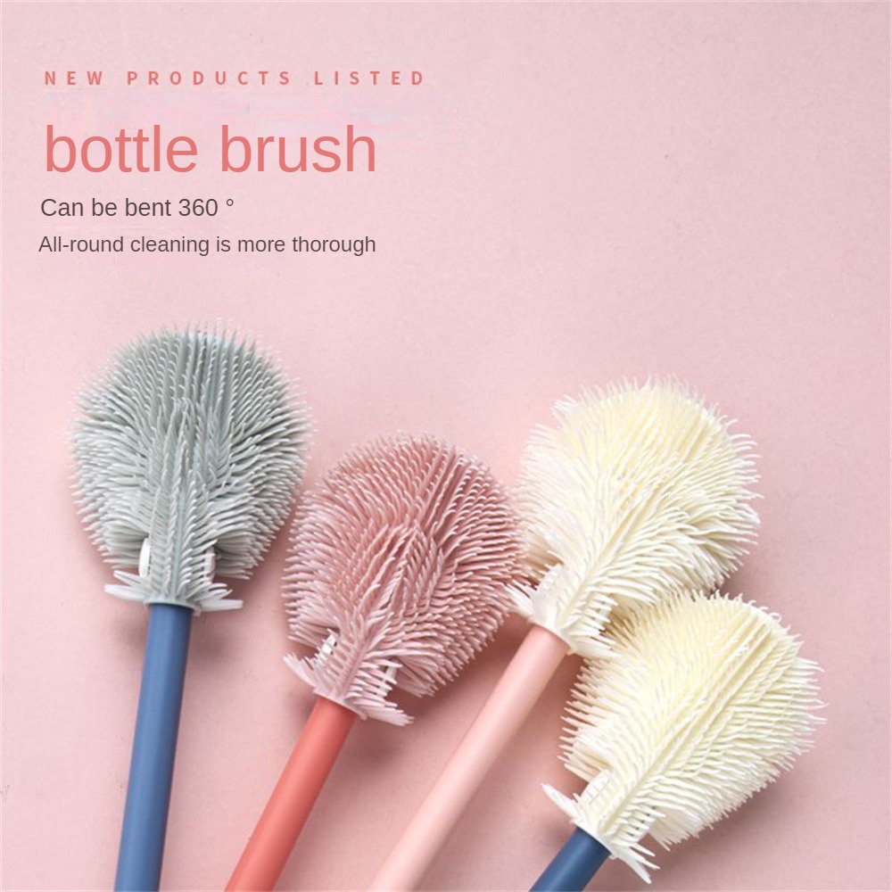 ღ 3 Buah Botol Bayi Sikat Adjustable Telescopic Rod Dot Bayi Cup Nipple Cleaning Brushes Set Handheld Lembut Kepala food Grade Sikat Pembersih