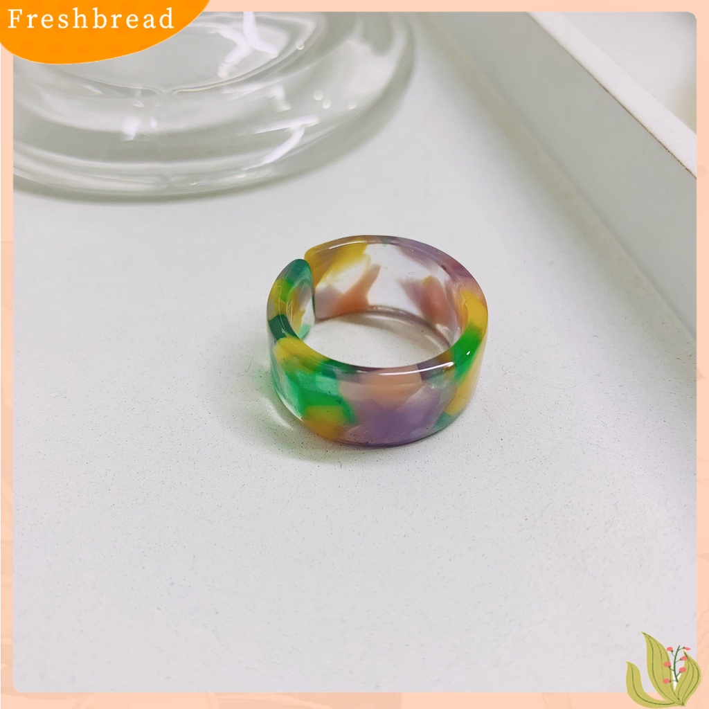 &lt; Freshbread &gt; Cincin Jari Warna-Warni Adjustable Kecil Tebal Terbuka Berbentuk C Cincin Resin Untuk Pesta