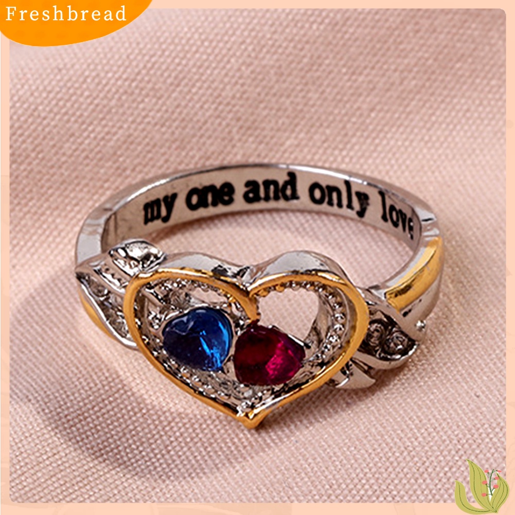 &lt; Freshbread &gt; Wanita Berlian Imitasi Cinta Hati Paduan Fashion Cincin Perhiasan Hadiah Untuk Hari Kasih Sayang