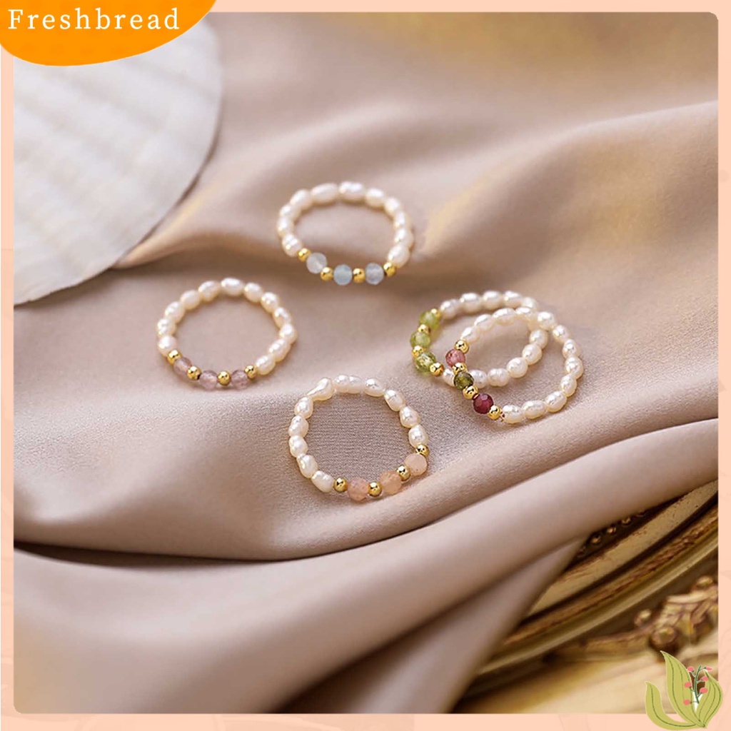 &lt; Freshbread &gt; Sederhana Elegan Tali Wanita Cincin Hadiah Multi Manik-Manik Mutiara Imitasi Cincin Perhiasan Aksesoris