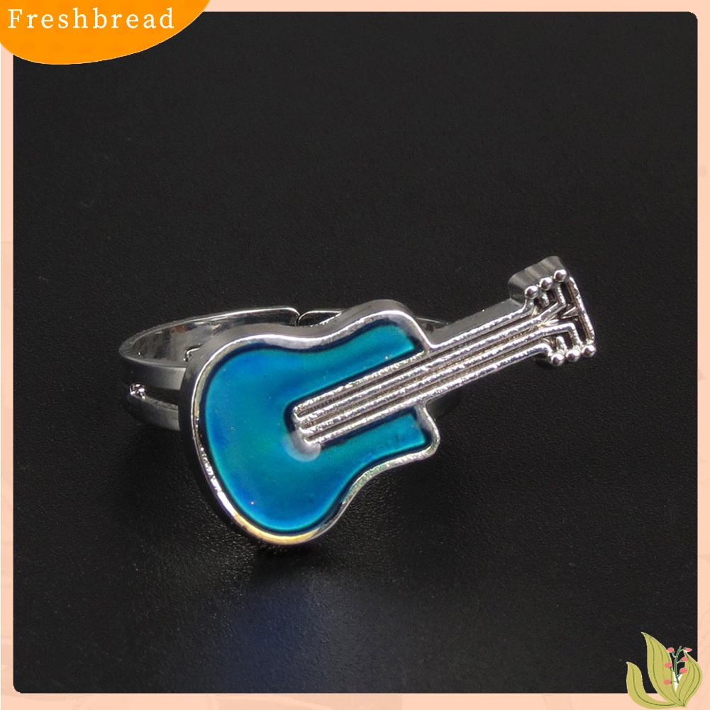 &lt; Freshbread &gt; Kreatif Gitar Suhu Mood Berubah Warna Wanita Cincin Terbuka Perhiasan Hadiah