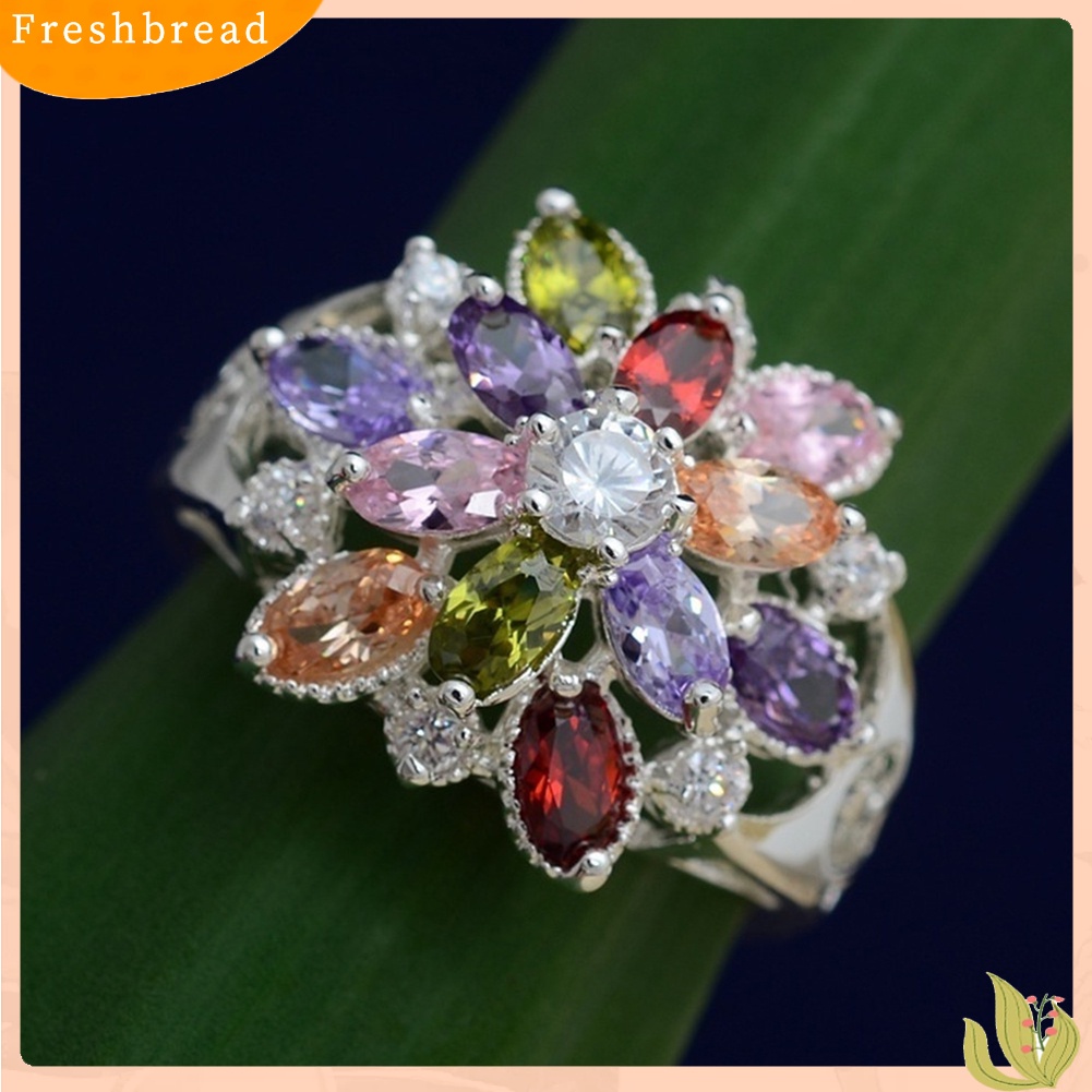 &lt; Freshbread &gt; Wanita Multicolor Cubic Zirconia Bertatahkan Cincin Pernikahan Pertunangan Perhiasan Hadiah